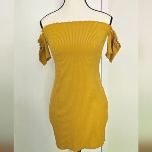 Elegant Mustard Off-Shoulder Dress